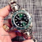 Perfect Replica Rolex Submariner Green Ceramic Watch Punk Style Band